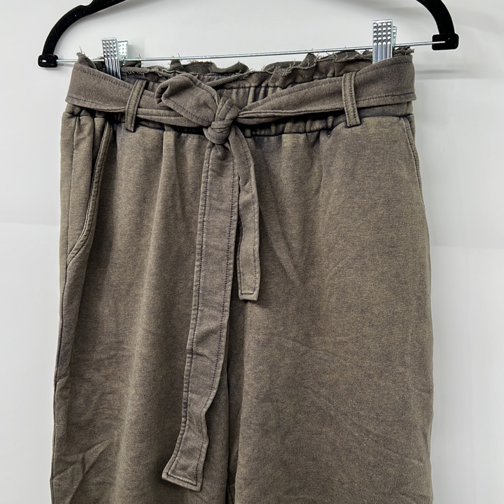 🆕Charcoal French Terry Paperbag High Waist Wide Leg Pant Hem & Thread S, M & L - Picture 15 of 15